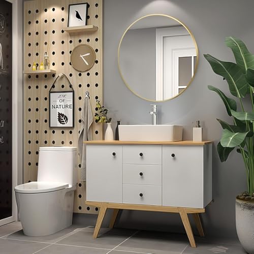Image of RIZIK STORE Iron Metal Decorative Round Wall Mirror with Hook - HD Clear Glass, Wall Mounted for Bedroom, Living Room, Wash Basin, Vanity, Makeup & Bathroom