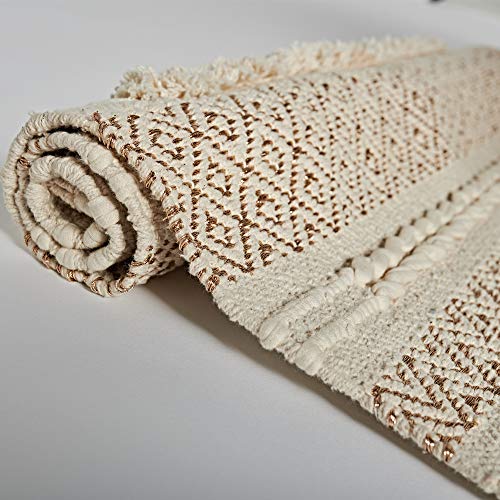 MOTINI Tufted Cotton Area Rug 3' x 5', Hand Woven Knotted Bohemian Gold Metallic Accent Carpet, Beige Cream Flatweave Diamond Geometric Throw Rug for Living Room Bedroom Entryway - Image 5