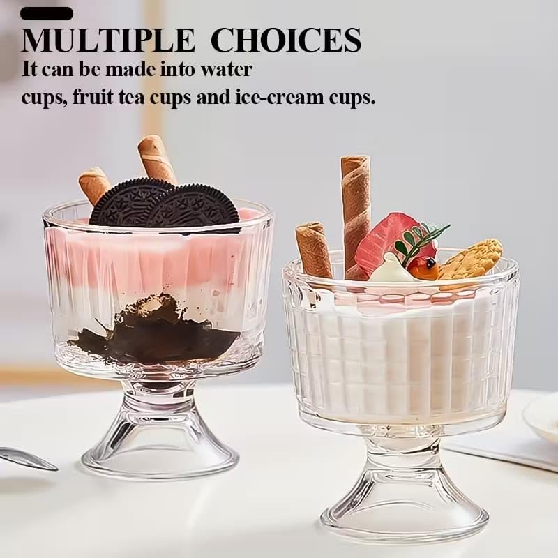 Image of PrimeWorld Glass Dessert Bowls 300 ml - Set os 6 Pcs | Footed Trifle Bowls & Crystal Glass Cups for Ice Cream, Fruits, Pudding, Snacks & Desserts