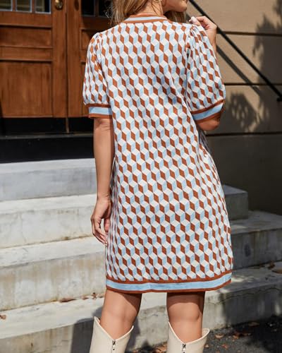 Kedera Sweater Dress for Women 2025 Summer Business Casual Short Sleeve Plaid Mini Knit Old Money Dresses Brunch Outfits2