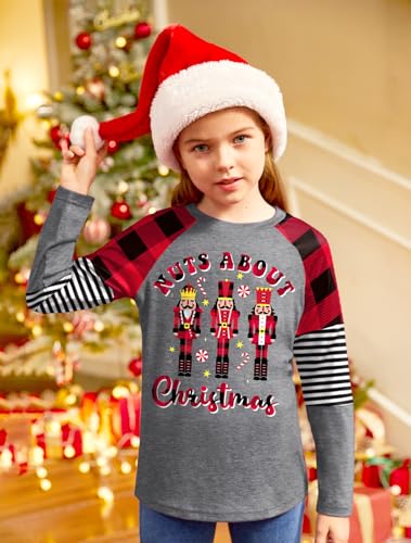 Image of BesserBay Girls Christmas Raglan Shirt Casual Leopard Stripe Patchwork Tunic Top 4-14 Years