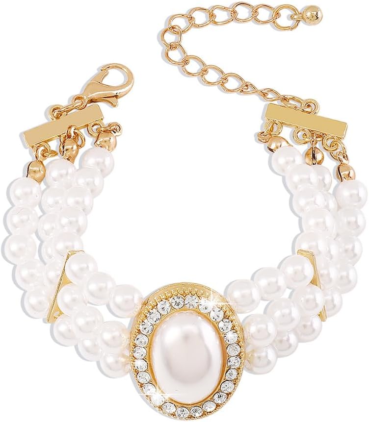 Pearl Rhinestone Bracelet Gold Layered Bracelets Jewelry Sparkly Strand Bracelet for Wedding Birthday Party Daily - Image 2