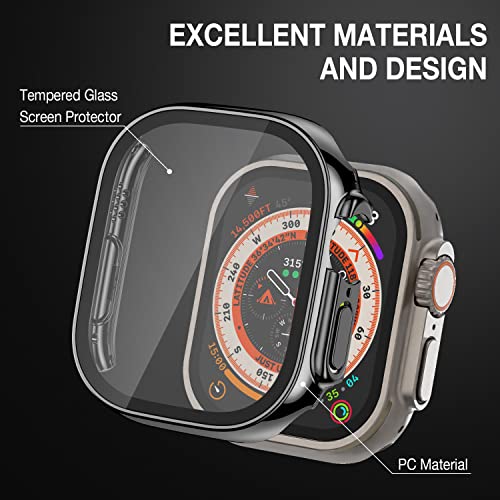 Image of Case Compatible with Apple Watch Ultra 49mm with Built-in Tempered Glass Screen Protector, All-Around Ultra-Thin Bumper Full Cover Hard PC Protective Case for iWatch, Black