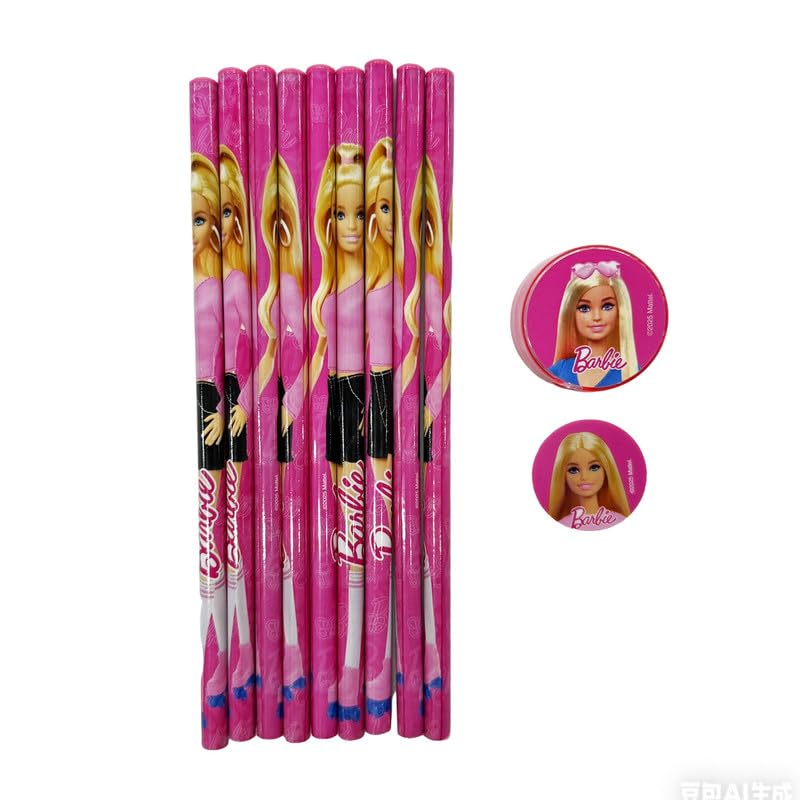 Image of Barbie 11 pcs Stationery Set Pencils, Eraser, Sharpener | Study Kit for Boys & Girls | School Gift Set | Return Gift
