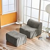 espidoo Single Sofa Chair with Footrest: Compact 1㎡ Space-Saving Lounge Chair for Apartments & Dorms - Modern Velvet Fabric & High-Density Foam for Comfortable Relaxation & Reading