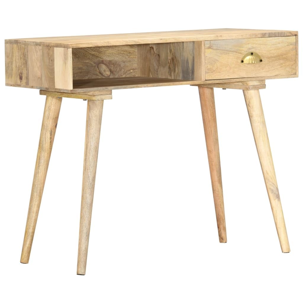 Stolik konsolowy z litego drewna mango, 90 x 45 x 75 cm, z szufladą i otwartą półką, zajmuje mało miejsca jako stolik pomocniczy, stolik do odkładania do salonu, korytarza, biura, z