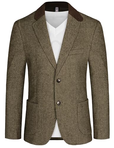 Image of PJ PAUL JONES Mens Herringbone Blazer Vintage Tweed Wool Blend Sport Coat Jacket