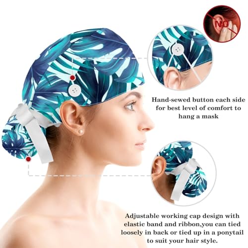 Image of Red Blooming Rose Flowers Black Working Cap with Scrunchy and Ribbon Tie for Women, Long Hair