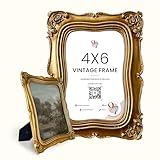 97 Decor Vintage Picture Frame 4x6- Gold 4x6 Picture Frame, Elegant Antique Frames 4 x 6 With Glass Front, Fancy Ornate Frame 4x 6 For Photo Display Tabletop And Wall Mounting