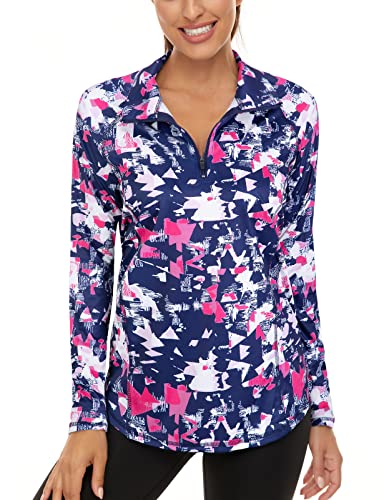 Luranee Women's Long Sleeve Moisture-Wicking Top, Plus Size Half-Zip Workout Pullover - Geometry Blue Xl #TOP7