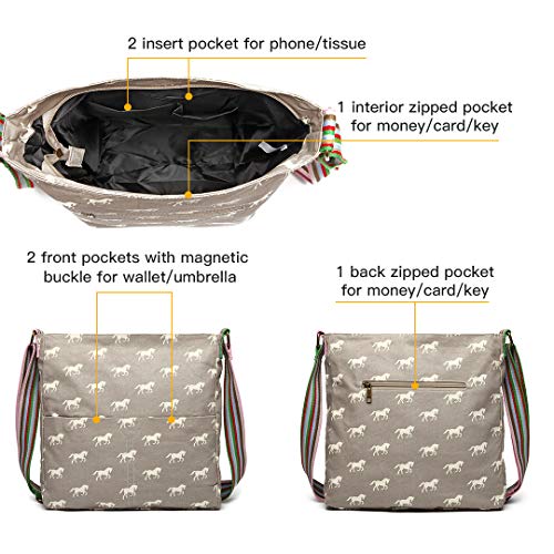 Crossbody Bags Women Hobo Shoulder Bag Large Canvas Cute Messenger Bag Horse Lovers Gifts For Girls Schoolbag Travel Grey #TOP3