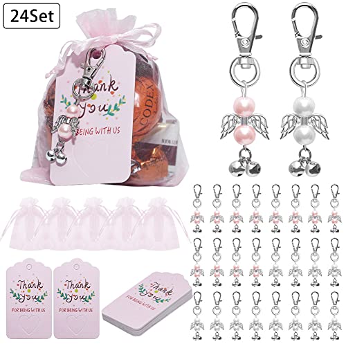 IKASEFU Chaveiro de anjo pingente de asas de anjo da guarda com sino para chá de bebê lembrancinhas