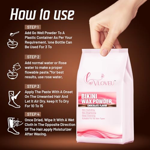 Image of VLOVEU - Bikini Wax Powder for Women - 5 Minutes Painless Herbal Wax Powder for Hair Removal|Easy to Use at Home, No Chemicals - No Irritation, Bikini Wax for Women and Girls (120g) (Chocolate)
