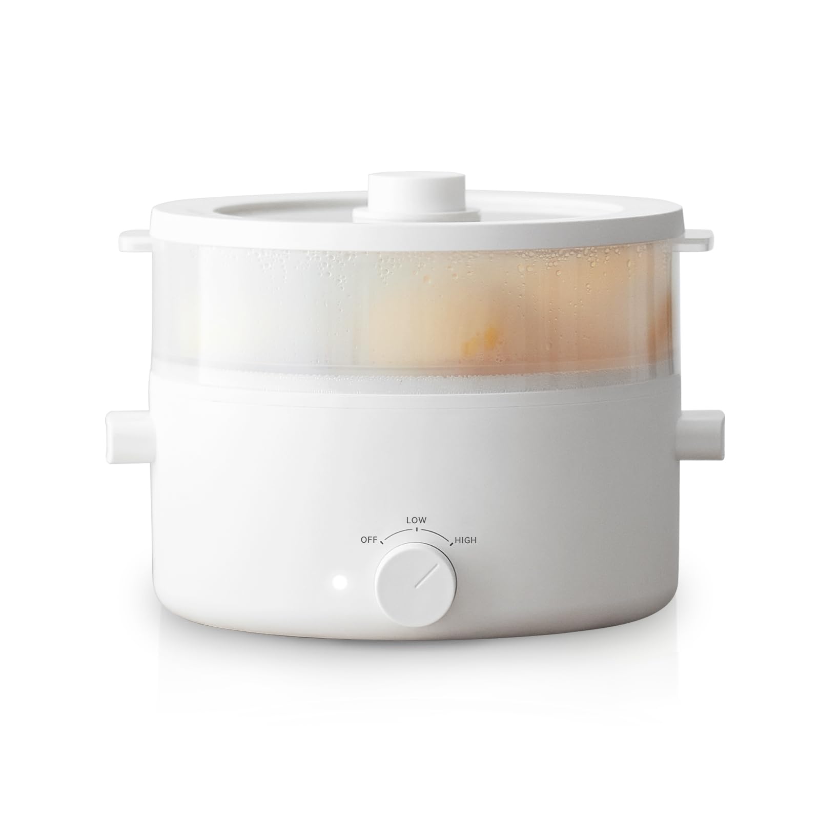 olayks Electric Steamer for Cooking, 2L Ceramic Glaze Non-stick Pot, Dual Power Multi-functional Electric Cooker, Suitable for Steak, Pasta, Hot Pot, Ramen, Quick Heating and Overheat