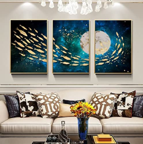 Peinture abstraite de poisson rouge triptyque moderne art sur toile 50x70cm sans cadre