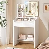 LIVELYGLOW Small Makeup Vanity Desk with Lighted Mirror, White, 23.62