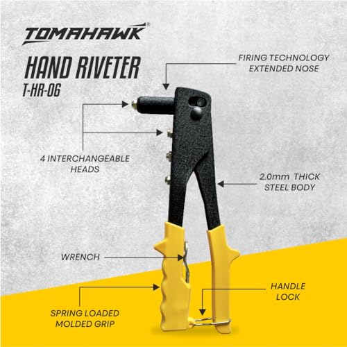 Image of 26.7cm Professional Hand Riveter Kit, Heavy Duty Manual Pop Rivet Gun with Spring Loaded Handles, Ergonomic Grip for Metal, Plastic, Automotive, Construction & DIY Use