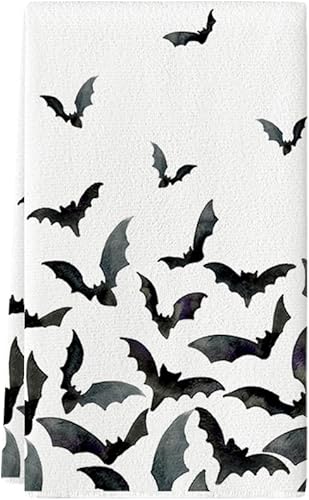 Artoid Mode Toalla de Halloween con diseño de murciélagos, toalla de mano para baño, cocina, decoración de regalo, 18 x 26 pulgadas