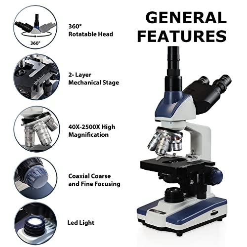 Image of VS-60T-RC Siedentopf Trinocular Compound Microscope, 40X-2500X Magnification, Wide-Field 10X and 25X Eyepieces, Double-Layer Mechanical Stage, LED Illumination