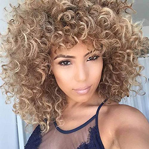ELIM Curly Wigs for Black Women Short Blonde Hair Wig African American Womens Full Kinky Wig Synthetic Heat Resistant Natural Looking Wigs Z124