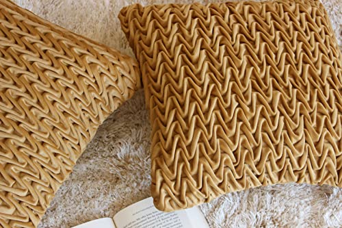 Image of Monstera Hut Corded Wavy Suede Mustard Cushion Cover Pack of 2, (Cushion Cover 16x16inch) (40.6 x 40.6 cm)