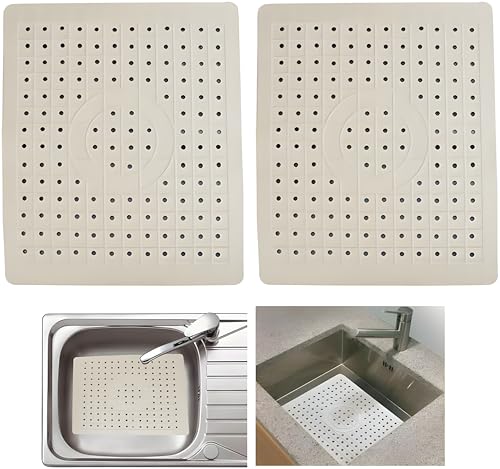 2 Pack Kitchen Sink Mat Drain Pad Protector 10\" x 12\" – Non-Slip Rubber, Durable & Flexible Sink Grid for Dishes, Glassware, and Kitchen Protection