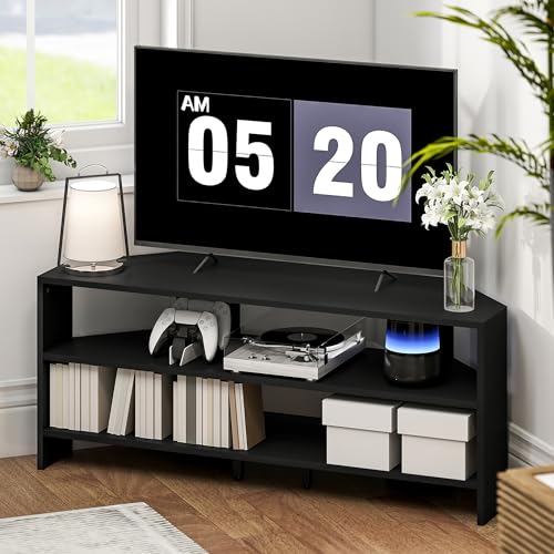 HOMCOM Meuble TV d'angle pour télévision 47 Pouces, Meuble TV Moderne avec 2 étagères Ouvertes pour Salon, Chambre à Coucher, Noir