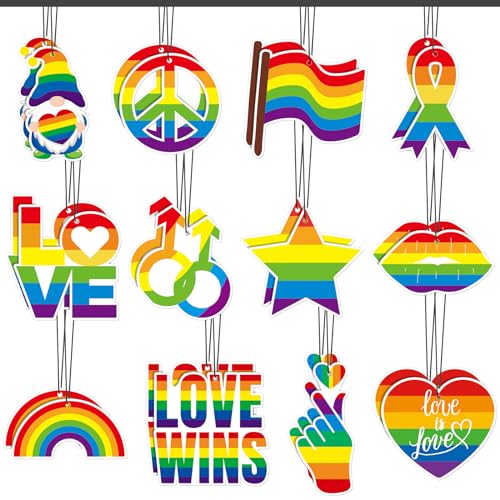 Image of 24 Pcs LGBT Rainbow Air Freshener for Men Women Car Lesbian Gay Pride Day Hanging Air Fresheners Scented Rainbow Incense Chips for Automotive Interior Accessories Gifts Decoration Ornaments