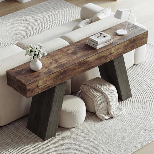 Kikihouse 63-Inch Long Console Table w/Storage Drawers, Wood Grain Sofa Table Behind Couch, for Entryway, Entrance, Hallway, Foyer, Living Room (Rustic Brown + Charcoal) — view 3