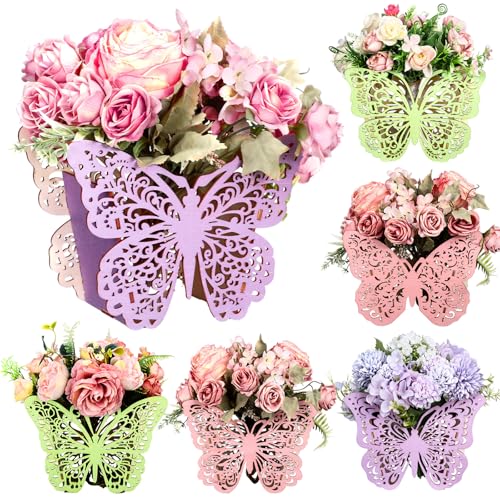 Cinnvoice 6 Pcs Wooden Butterfly Centerpieces for Tables Baby Shower Butterfly Decorations Tabletop Flower Boxes Party Favor for Baby Shower Birthday Wedding Garden Tea Party
