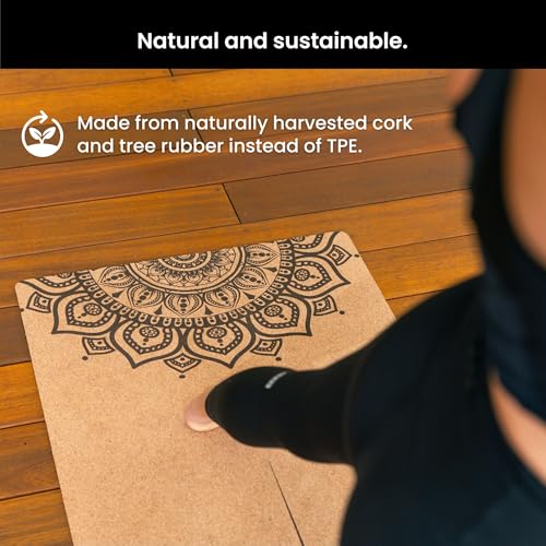 Image of Luxury Cork Yoga Mat - Non Slip, Extra Thick Grip. Extra Large & Long. More Comfort and Support. Tough Enough For Hot Yoga. Cork + Natural Rubber, Non Toxic and Eco Friendly. Optional Alignment Lines.
