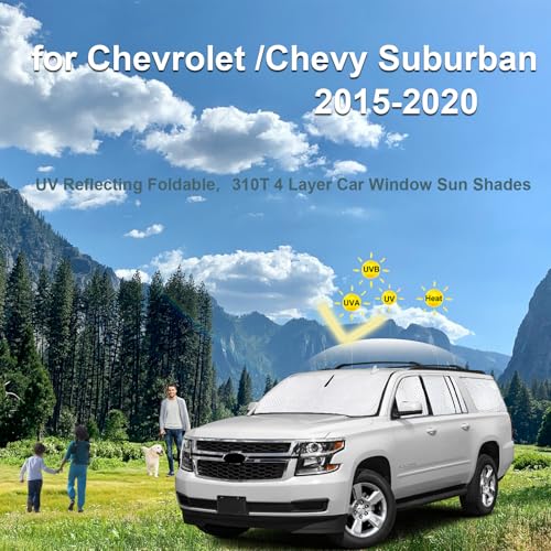 Image of KMF 7pcs Thicken Sun Shades for Chevy Suburban 2015-2020 Accessories, Chevrolet Car Window Covers Sunshade for Windshield Side Rear, UV Block and Blackout Privacy for Camping Outdoor