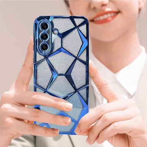 Image of VONZEE Gradient Glitter Case for Samsung A26, Luxury Electroplated 3D Cube, Diamond Bling Shiny Soft TPU Clear Shockproof Women Girls Protective Phone Cover (Blue)