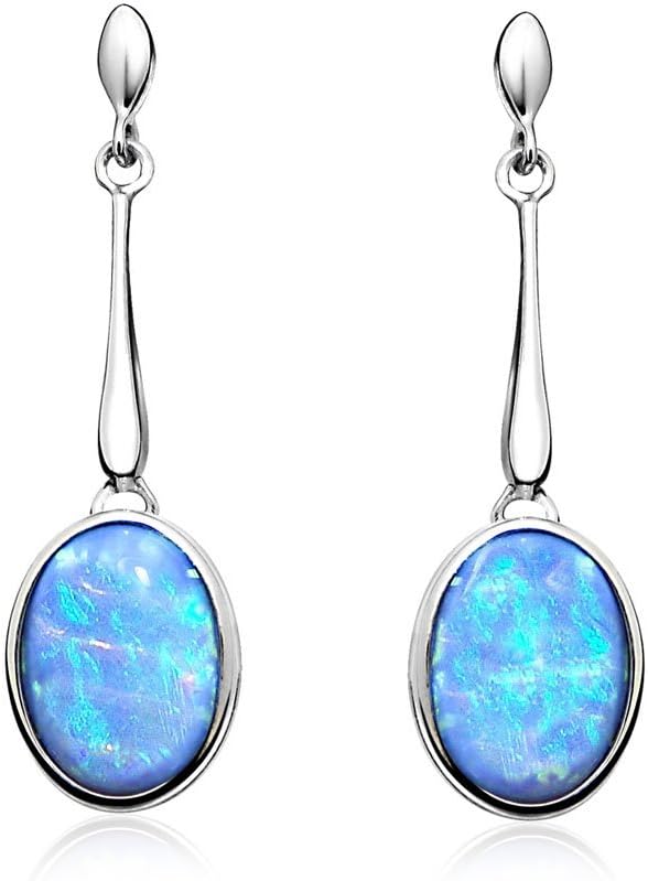 Paul Wright Created Opal Drop Earrings, 925 Sterling Silver, Vibrant Blue Colour