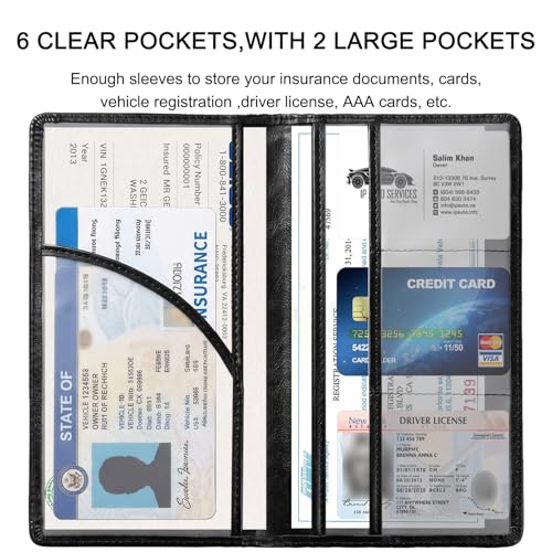 Image of LumiMokki Premium Car Registration & Insurance Card Holder with Magnetic Shut, Vehicle Glove Box Car Organizer - For Documents, Cards, License (Cowhide Black)