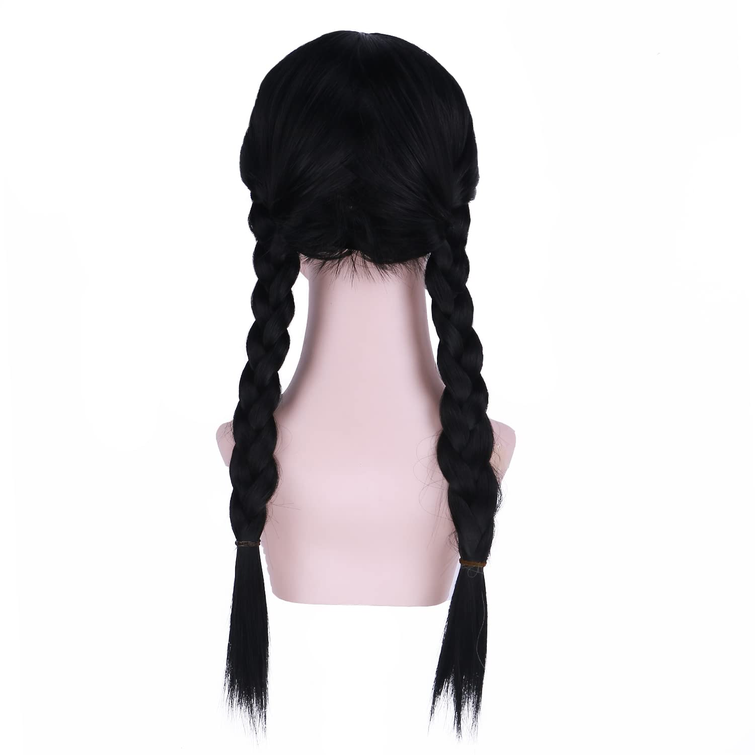 PATTNIUM Black Wig for Women Long Straight Black Braided Wig with Bangs Cosplay Synthetic Wig with Wig Cap