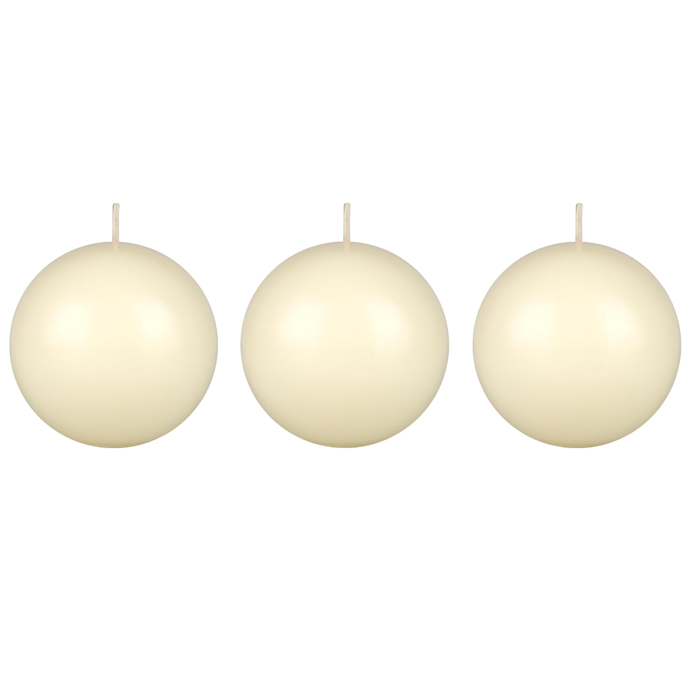 Mega Candles 3 pcs Unscented Ivory Ball Round Candles, Hand Poured Premium Wax Candle 3 Inch x 3 Inch, Home Décor, Wedding Receptions, Occasions,