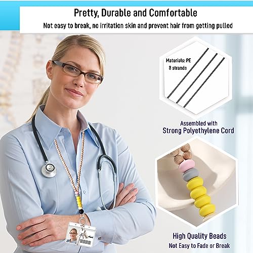 Image of Teacher Lanyard Lanyards for ID Badges Keys Women Wood Silicone Beaded Lanyard with ID Holder Work Jewelry