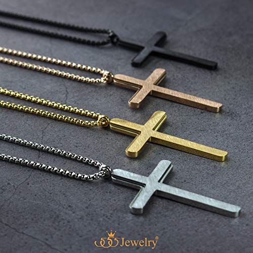 Collier pendentif croix acier inoxydable brossé élégant maille ajustable