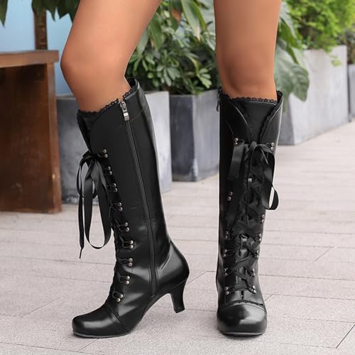 Roimaash Women's Knee-High Boots Vintage Victorian Boots Mid High3