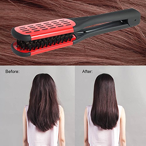 Hair Straightener Hair Straightening Comb Double Sided Brush Clamp Straightener Natural Fibres (Red) #TOP2