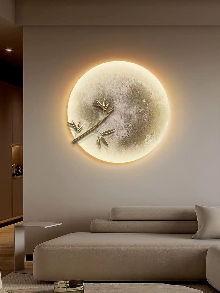 Amazon.co.jp: 大きな金属製の壁の装飾、ウォールアート、丸い月と竹と