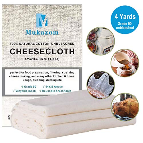 Unbleached Cheesecloth, Grade 90, 36 Sq Feet, 100% Cotton Cheese Cloth, Ultra Fine