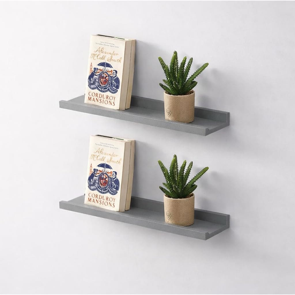 spot on dealz® Floating Shelves Set of 2 Wooden Grey Shelf Wall Bookshelves Bookshelf Shelves for Bedroom Living Room Kitchen Decorative Furniture Display Shelving