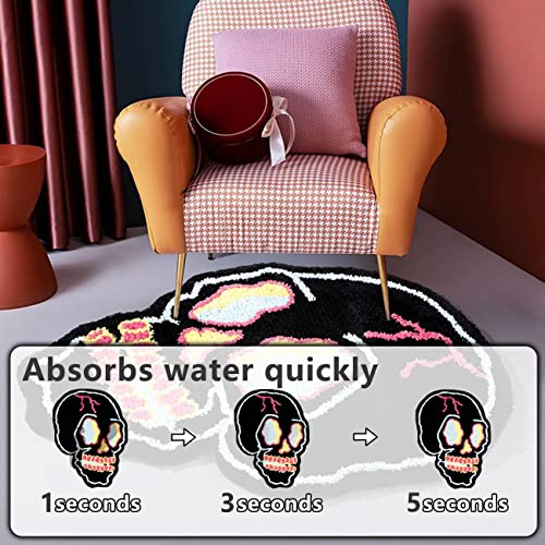 Black Bath Rugs Cartoon Fun Skull Head Area Rug Microfiber Bathroom Mat Soft Large Welcome Doormat Indoor Carpet Kitchen Living Room Non-Slip Mats Halloween Decorative Mats, 26" X 34" #TOP5