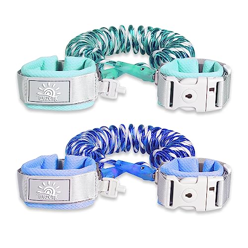 Image of Anti Lost Wrist Link 2 Pack, WSZCML Toddler Safety Leash with Key Lock, Reflective Child Walking Harness Rope Leash for Kids & Babies, 2.5M / 8.2ft Blue + 2.5M / 8.2ft Cyan