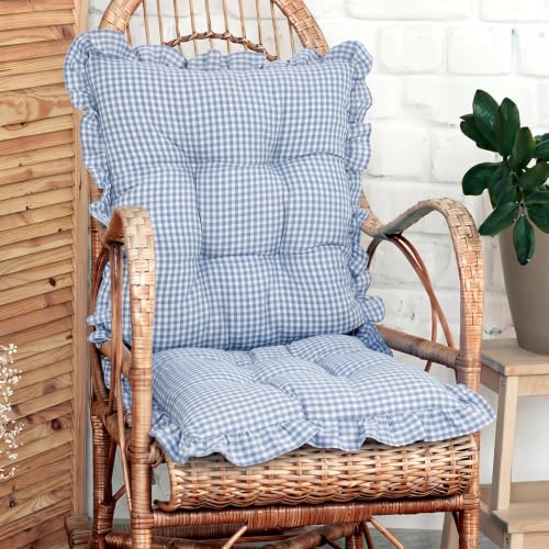 Lewtemi 2 Set Blue Gingham Rocking Chair Cushion Village Ruffled