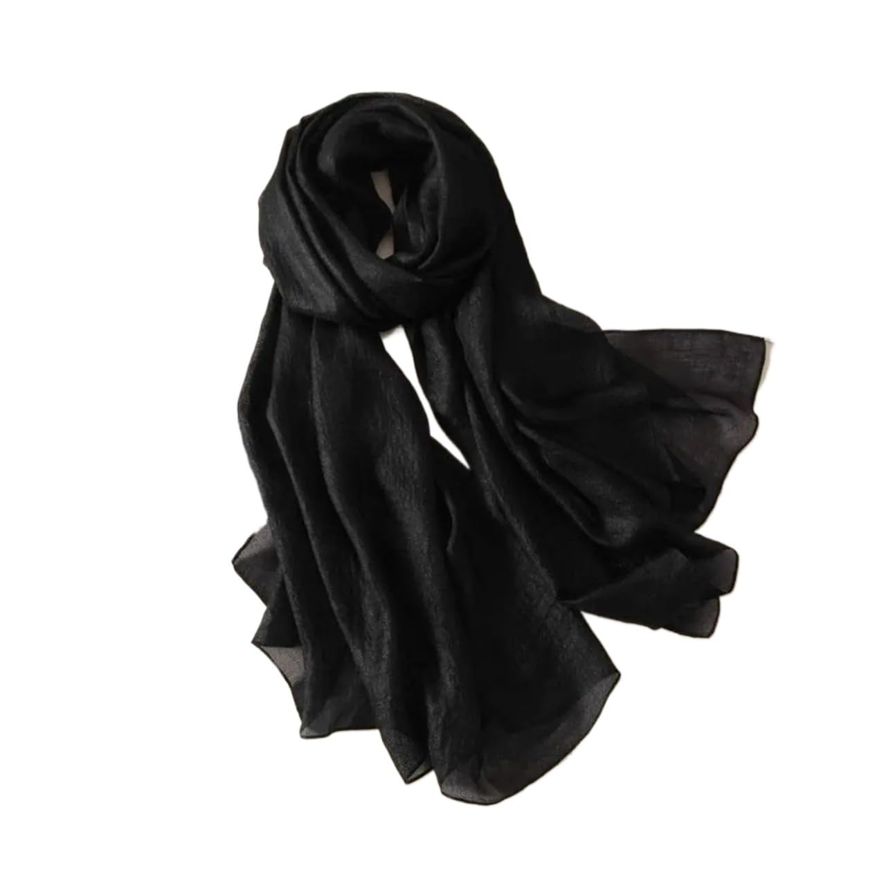Sciarpa in Lino Puro da Donna, Nuova, di Colore Puro, con Protezione Solare, Fascia per Capelli e Foulard (Nero)