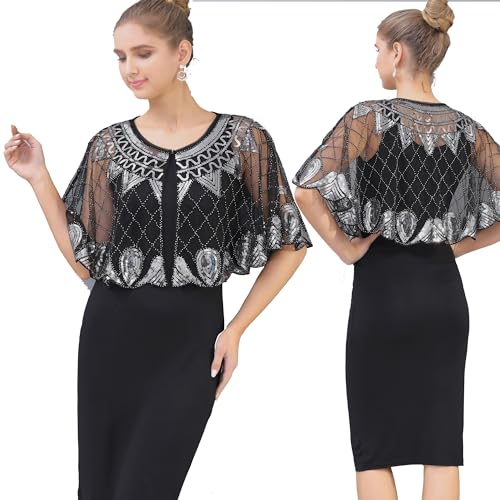 1920s Shawl Sequin Beaded Evening Cape Bolero Flapper For Women Evening Dress Party Daily Cover Up2