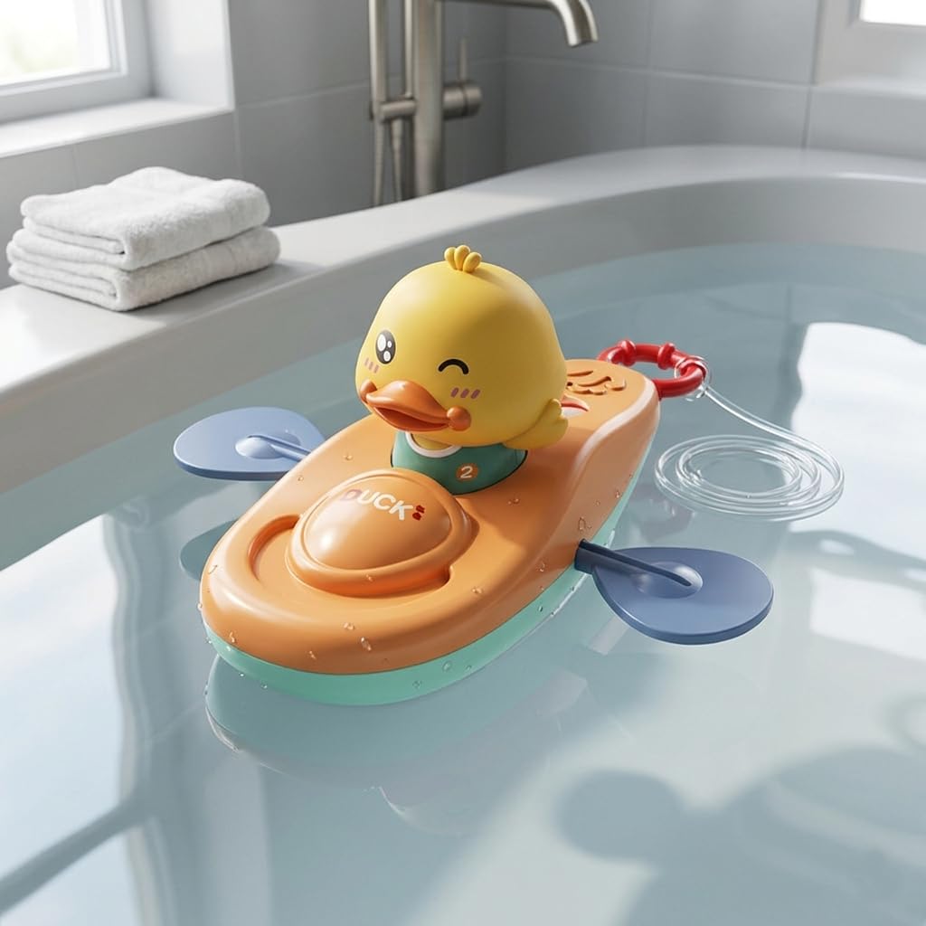 GYANVI Bath Toys for Toddlers 1-3, Wind Up Duck Bath Toy Floating Rowing Boat, Pull Back Water Toy, BPA Free Non Toxic Leak Proof, Toddler Bathtub & Baby Pool Toy, Gift for Boys & Girls